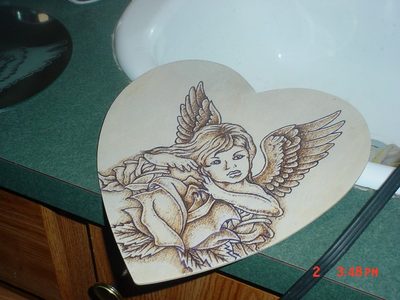 Angel -And- Rose On Wooden Heart